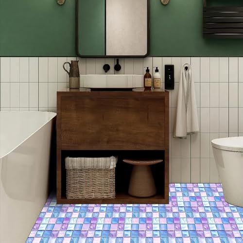 HOMETITUTE Purple Blue Iridescent Mosaic Floor 12x12 Vinyl Tile - color: Blue Purple