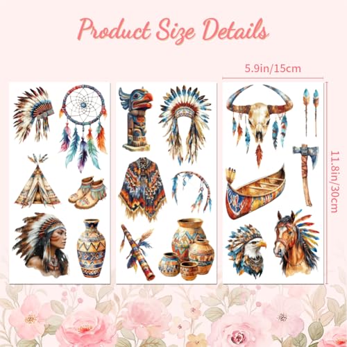 Peacoblue Native American Rub On Transfers for Furniture Craft 6"x12" - style: Indian Native American