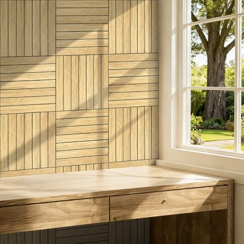 WADILE Peel and Stick Wood Slat Wall Panels 12x12in PVC 30 Pack - color: Light Brown Herringbone, size: 12"x12" 30PC