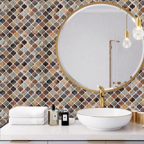 STICKGOO Arabesque Peel and Stick Backsplash Tile, Multicolor Sandstone - color: Multicolor Sandstone