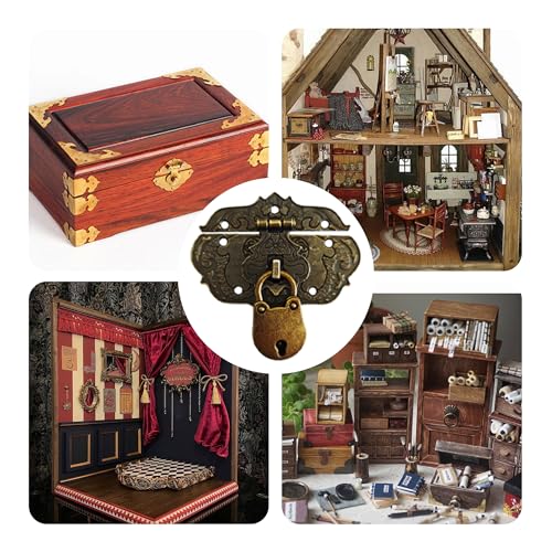 2PCS Antique Embossing Decorative Hasp Latch, Retro Brass Clasp Lock with Screws for Jewelry Wooden Box Case Drawer Cabinet Furniture Decoration, Bronze