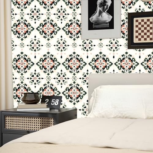 BOKEBEVE Boho Floral Peel and Stick Wallpaper Beige Green 17.5 x 118In - color: Beige/Yellow/Green, size: 17.5" x 118"