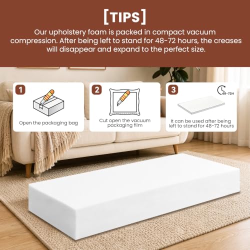 Upholstery Foam 6" x 24" x 72", 1PC High Density Foam Couch Padding - size: 6" x 24" x 72"