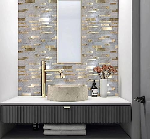 10 Sheets Backsplash Tile for Kitchen Peel and Stick, 11.81" X 11.81" Self-Adhesive Waterproof, Metal Backsplash Subway Tile, Stick on Tiles Kitchen Bathroom (Creamy) - color: Creamy