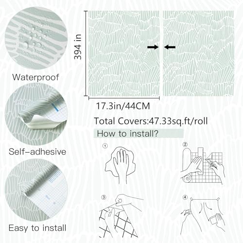 Guvana Green Wallpaper Peel and Stick Modern Contact Paper - color: Green and White, size: 17.3" x 394"