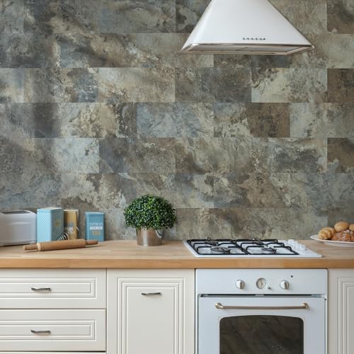 AULIGET 20-Piece Beige & Brown Slate Peel and Stick Backsplash Wall Tiles, 6" x 12" PVC Faux Stone Stick on Tiles Backsplash Kitchen - color: Beige & Brown Slate, size: 20 Sheets, 6"x12"x0.12"