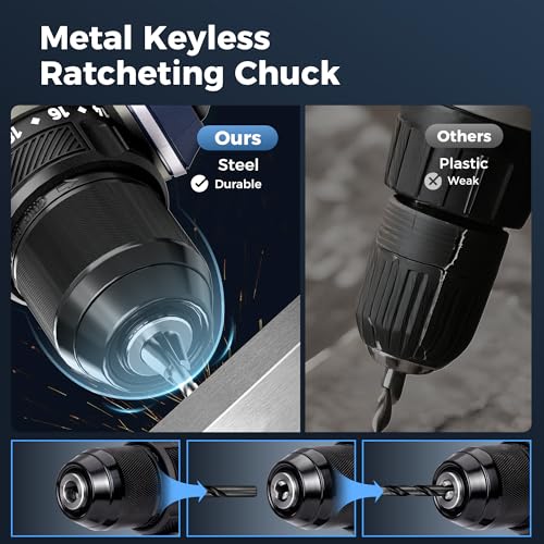 20V Cordless Drill, Power tool, 620 in-lbs Torque, 3/8" Metal Keyless Chuck with Safety Lock, 20+1 Position Electric Drill Driver with LED, Brushless Power Drill with 2.0Ah Battery and Charger