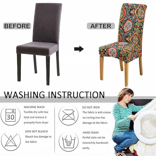 HZDHCLH Dining Chair Covers Set of 4 Stretch Chair Slipcovers Washable - color: Boho 2, size: 4 PCS