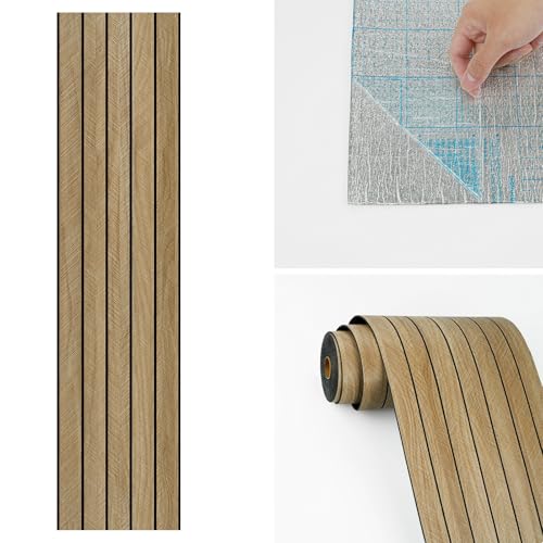 Wallercity Brown Peel & Stick Soundproof 3D Wood Slat Wall Panels for Walls - color: Brown, size: 23.6'' x 197''