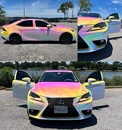 Holographic Rainbow Chrome Car Adhesive Vinyl Wrap Gloss Decal Sticker Film Sheet Air Bubble Free DIY Vinyl (Pink, 1.35ft x 4.5ft) - color: Pink, size: 1.35ft x 4.5ft