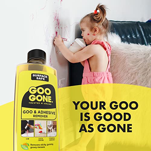 Goo Gone Original Liquid - 8 Ounce - Surface Safe Adhesive Remover Safely Removes Stickers Labels Decals Residue Tape Chewing Gum Grease Tar Crayon Glue (Pack of 3) - size: 8 Fl Oz (Pack of 3)