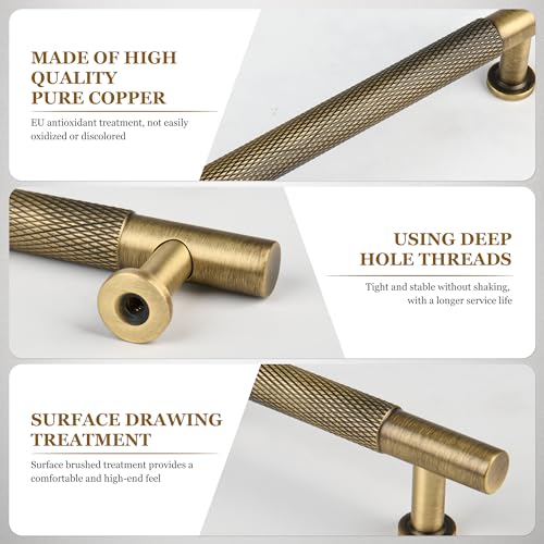5" Knurled Solid Brass Cabinet Pulls, Antique Brass 5-Pack - color: Antique Brass, size: 5 Inch Hole Center