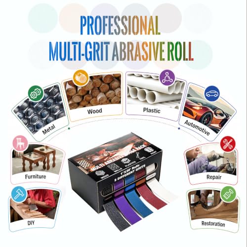 Emery Cloth Roll, 5 Grits 1 in x 19.7 ft Sandpaper Roll with Dispenser - size: 5 Grits
