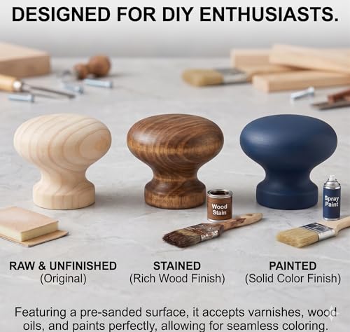 Unfinished Pine Wood Cabinet Knobs, 30mm Round, 8 Pack