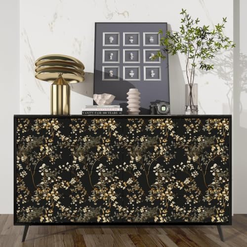 Fvlow Moody Black Dark Leaves Floral Peel and Stick Wallpaper 17.4" x 788" - color: Black/Muted Gold, size: 17.4" x 788"