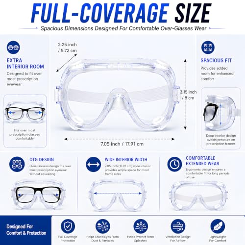 Safety Goggles Over Glasses, Anti Fog Protective Eyewear for Chemistry Lab, Woodworking, Mowing, Construction - color: 10 Pack