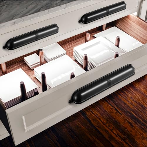 Goo-Ki 6 Pack 7 9/16 Inch Matte Black Cup Pulls with Textured Strap Design, Elegant Modern Bin Handles for Kitchen & Furniture - color: Matte Black, size: 7 9/16 Inch Center to Center
