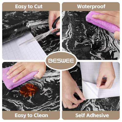 15.7''x315'' Black White Marble Wallpaper for Countertops Kitchen Thick Peel and Stick Faux Marble Stickers Flowing Natural Linear Veining Thick Wallpaper for Cabinets Countertops Table Room - size: 15.7" x 315"