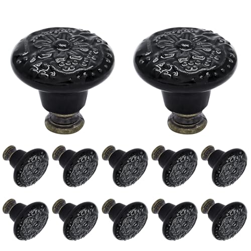 Biaungdo 12 Pcs Black Ceramic Kitchen Cabinet Knobs
