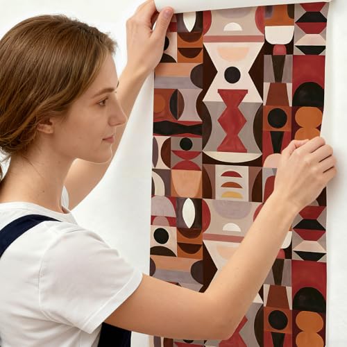 17"x196" Peel and Stick Wallpaper for Renter Friendly-Geometric Clay - color: Geometric Clay, size: 17"x196"