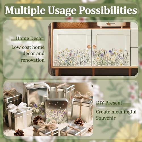 WANDIC 3 Sheets UV DTF Rub on Transfer Stickers, Horizontal Wildflower 3D Cup Warp Waterproof Decals for Glass Bottle Furniture Crafts,15 * 30cm - color: Wildflower Butterfly