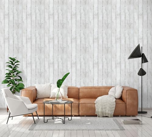 LXCREAT Wood Butcher Block Contact Paper, Shiplap Peel and Stick Wallpaper - color: White, size: 17.5" x 118"