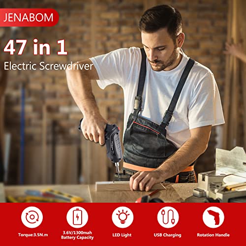 JENABOM Cordless Electric Screwdriver Set, 3.6V,47 in 1 Rechargeable - color: Dark Black