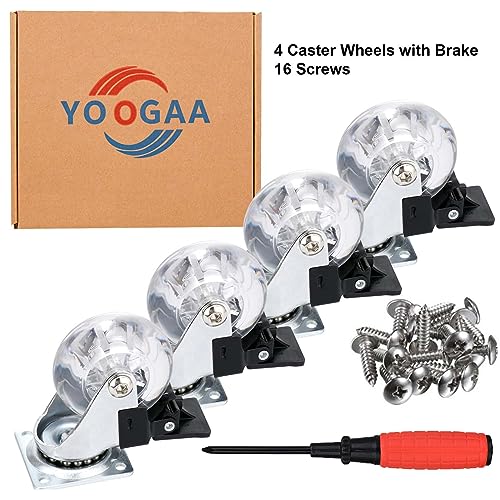 2" Caster Wheels Set of 4, Heavy Duty Casters with Brake, Crystal Clear Swivel Plate Castors, No Noise Locking Casters with Transparent Polyurethane (PU) Wheels (2 inch) - style: 2 inch