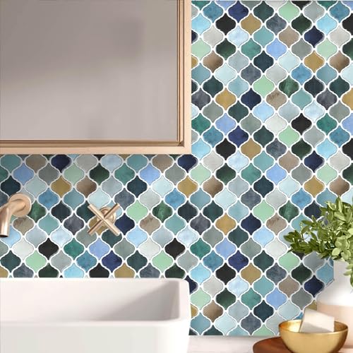 STICKGOO Arabesque Peel and Stick Backsplash Tile, Multicolor Look - color: Multicolor Look