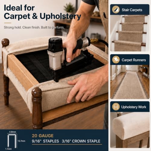 2000 Pcs Carpet Staples, 20 Gauge 3/16'''Crown 9/16'' Leg Bulk