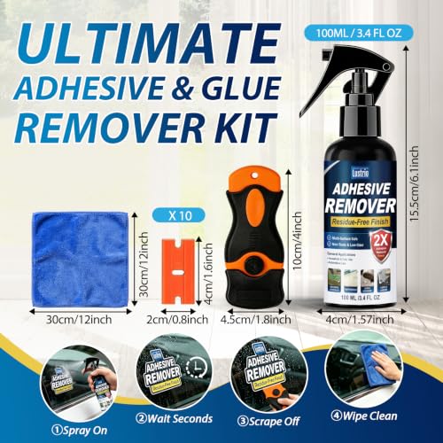Lustrio Adhesive Remover Spray, Safe for All Surfaces 100ml/3.4oz.