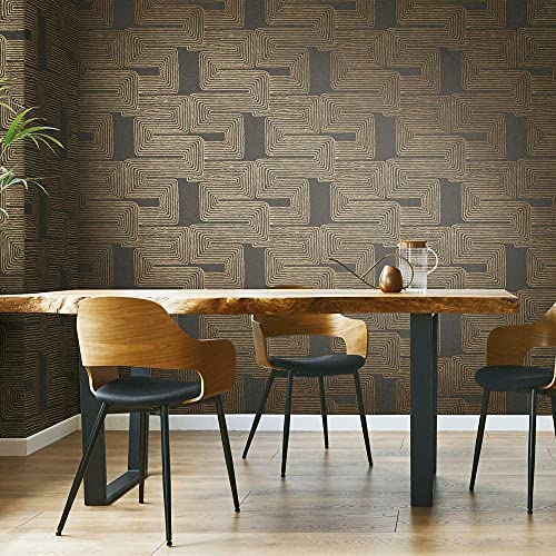 RoomMates RMK12213PL Nikki Chu Black and Metallic Gold Zulu Signature Peel and Stick Wallpaper - color: Black/Gold