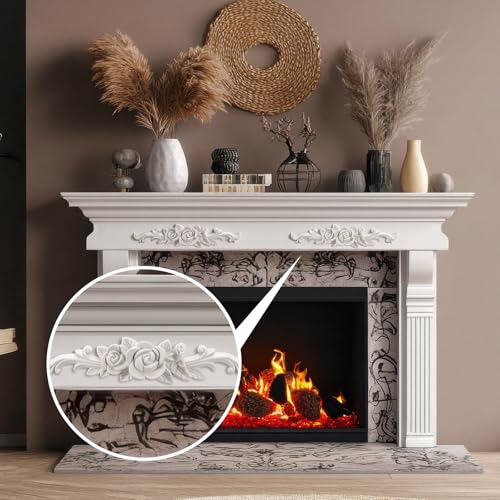 Roowest 2 Pcs Rose Carved Appliques Onlays White PVC Appliques for Furniture Decorative 3D Roses Carved Onlay DIY Decorative for Cabinet Dresser Bed Door Wall Wardrobe Ceiling - style: Rose
