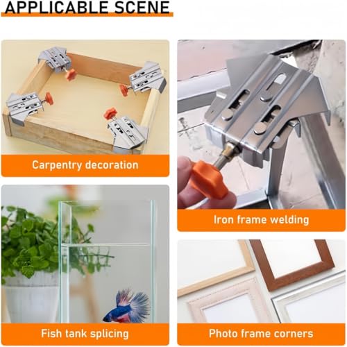 4PCS Stainless Steel 90° Corner Clamp Set, Adjustable Swivel Jaw Right Angle Clamp, Professional Woodworking Tool for DIY Cabinet Framing, Precise Joint Assembly & Workshop Projects