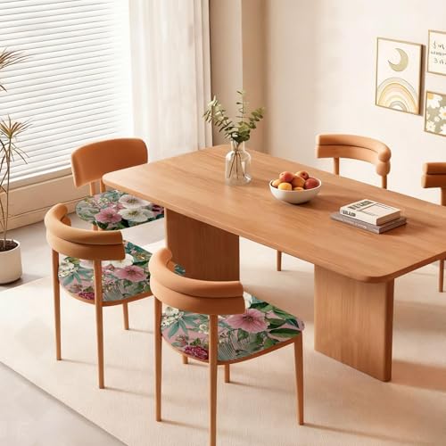 Chair Seat Covers - Waterproof Stretch Printed Dining Room Chair Cover with Elastic Ties Removable Washable Dining Upholstered Chairs Protector (Pink, Four-Piece Set) - color: Pink, size: Four-piece set