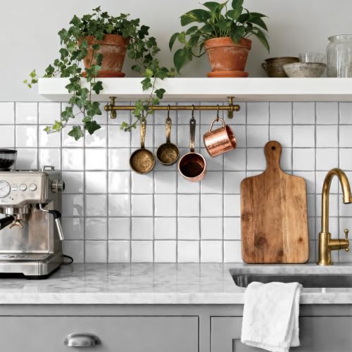 6X6 in Classic White Peel-Stick Tile,24 Sheets Backsplash Tiles - color: White
