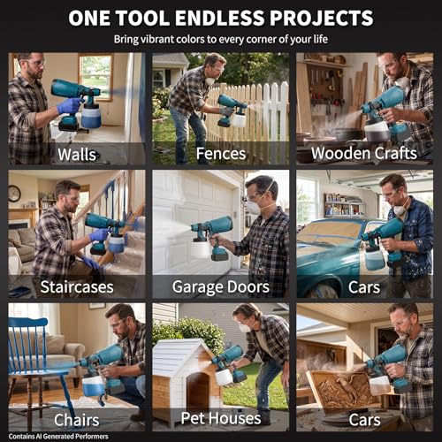 200W Cordless HVLP Paint Sprayer, Handheld Electric Spray Gun with 2 Pack 2000mAh Batteries, 1000ml High Capacity Tank, 3 Spray Patterns for Cabinets, Fences, House DIY Painting
