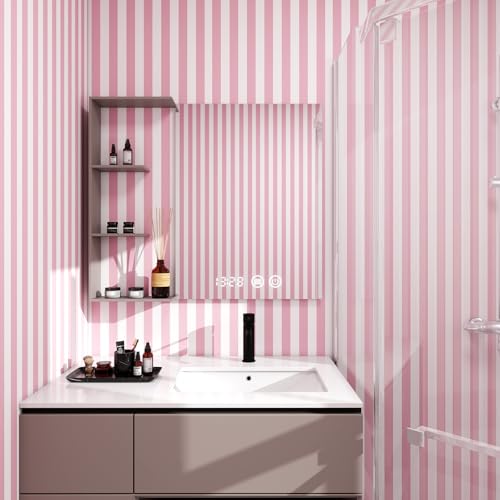 Pink and White Striped Peel and Stick Wallpaper 17.3"x1200" - color: Pink, size: 17.3" x 1200"