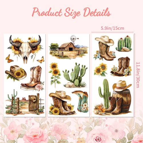Peacoblue Western Cowboys Rub On Transfers for Furniture 6"x12" - style: Cowboys Boots and Western Scenery