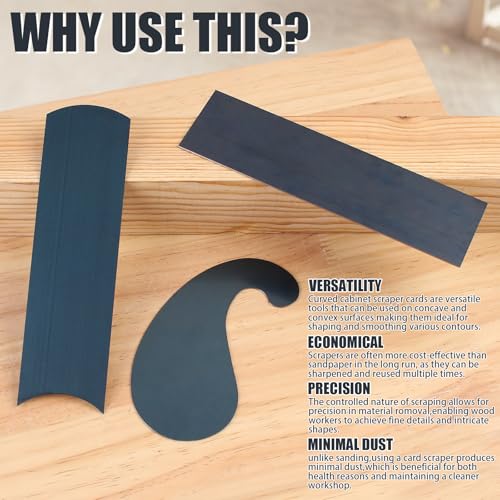 Cabinet Scraper, Card Scraper Woodworking Set - 3PCS Hardened High Manganese Steel Scrapers for Hardwood Finishing, Ideal forDeburring,Polishing,Contour Sanding