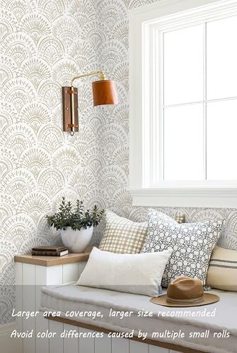 Safiyya Peel and Stick Wallpaper Boho Contact Paper 17.3"x 393" Beige and White Modern Wall Paper Self Adhesive Removable Wallpaper for Bedroom Vinyl Rolls - color: Beige and White, size: 17.3" x 393"