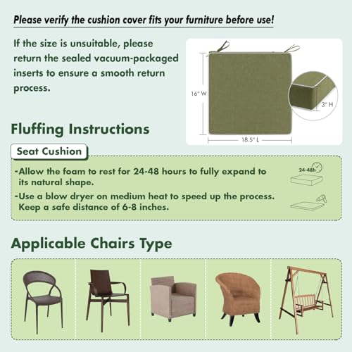 MIULEE Green Outdoor Cushions Set of 2, 18.5x16x3 Inch Waterproof Cushions - color: Green, size: 18.5 x 16 x 3 Inch
