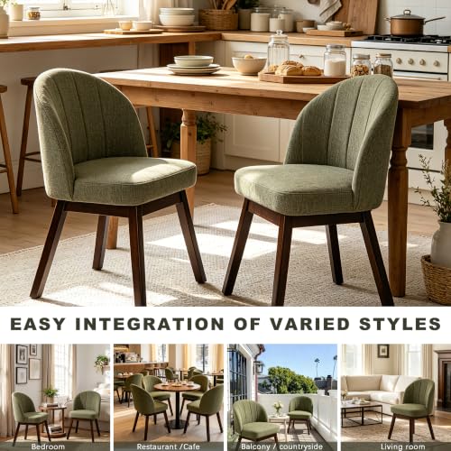 FREKEN Wooden Dining Chairs Set of 6, Modern Fabric Upholstered Dining Room Chair, Kitchen Side Chairs, Farmhouse Armless Dinner Chair for Kitchen, Green - color: Green, size: Set of 6