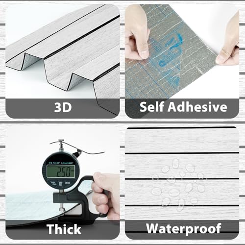 Grey White 3D Wood Slat Wall Panel Wallpaper for Bedroom Cabinets - color: Grey White