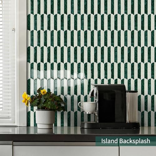 10-Sheet Upgraded Thicker Peel and Stick Kitchen Backsplash Tiles,Waterproof Self-Adhesive Vinyl Wall Tile Stick on Backsplash for Kitchen,Bathroom,Fireplace and RV(Green,12"×12") - color: Green