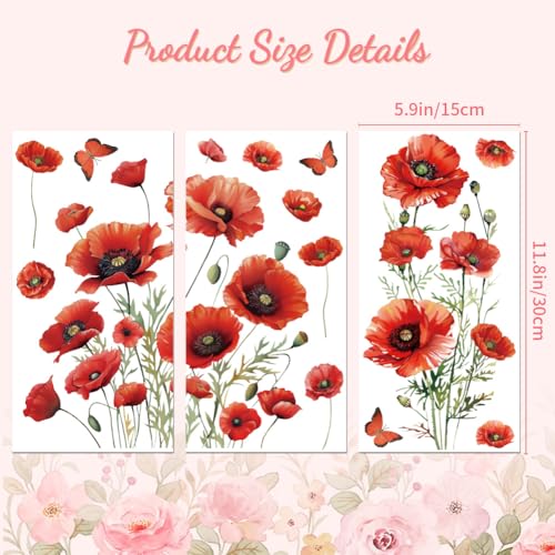Peacoblue Papaver Rhoeas Rub On Transfers for Furniture Craft 6"x12" - style: Papaver Rhoeas