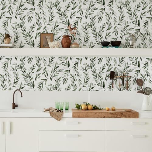 Livebor Leaf Wallpaper Peel and Stick Green Contact Paper17.7” x 118.1” - color: B-Green, size: 17.7" x 118.1"