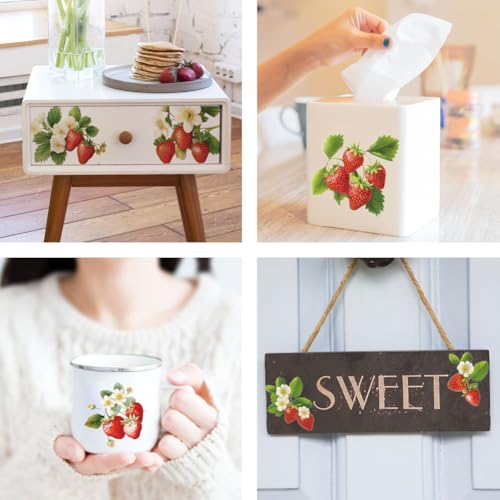 OLYCRAFT 3pcs/Set Strawberry Rub on Transfers for Furniture and Crafts 6x12 inch Plant Fruit Furniture Decals Strawberry Flower Transfer Stickers Rub on Decals for Wood Furniture Home Decor - style: Strawberry