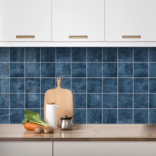 Peel and Stick Tiles for Kitchen Backsplash, Stick on Marble Tiles - color: Blue, size: 5-sheet