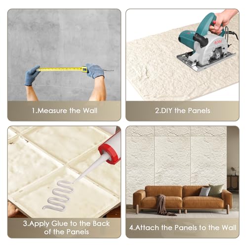 Faux Stone Wall Panels, 5-Pack 3D PU Cement-Texture Panels, White - color: Ivory